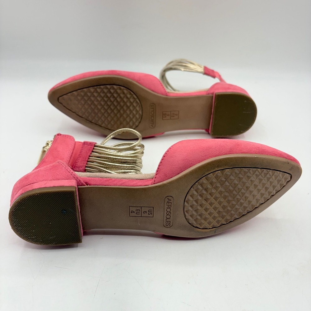 Aerosoles Pink Suede Pointed Toe Flats Gold Metallic Ankle Cuff Womens Size 6 - Picture 9 of 9